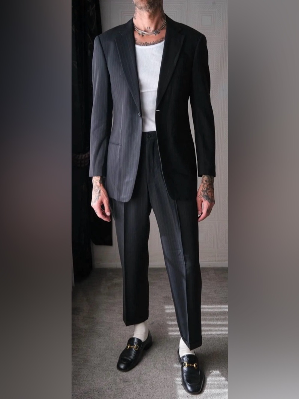 Vintage 90s ARMANI Collezioni Black Shadow Pinstripe Suit